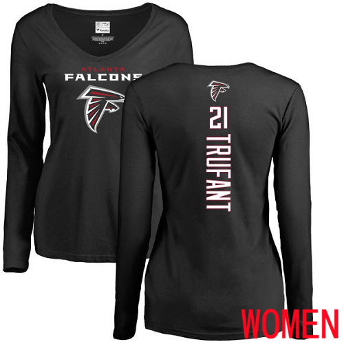Atlanta Falcons Black Women Desmond Trufant Backer NFL Football #21 Long Sleeve T Shirt->nfl t-shirts->Sports Accessory